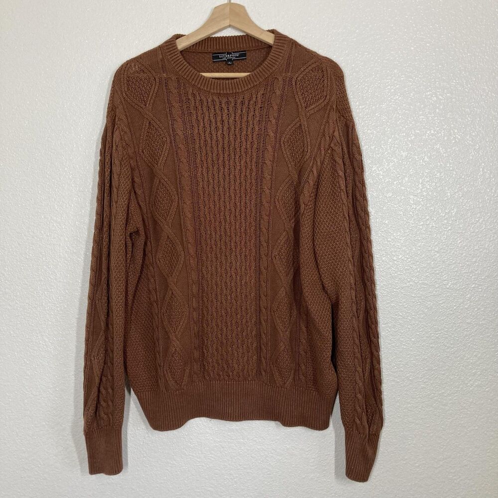 Liverpool Sweater Womens Large Brown Cable Knit Crew Neck Pullover Heavyweight